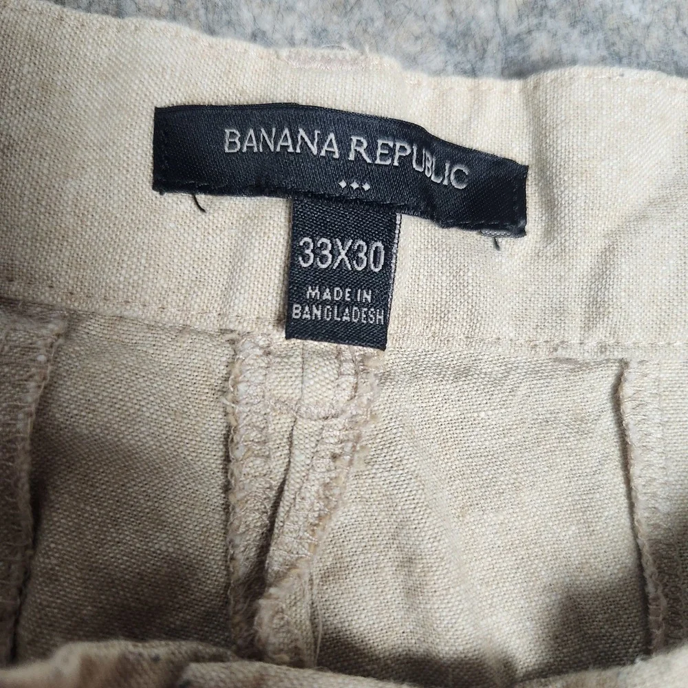 Banana Republic Linen Blend Chino Pants Men 33x28 Beige Preppy Vacation Beach